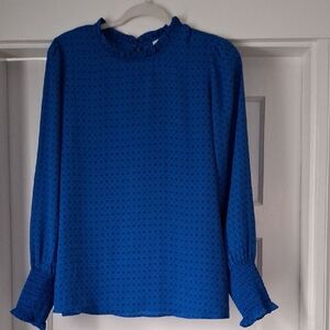 Women's Royal Blue Ruffle-Neck Long Sleeve Blouse